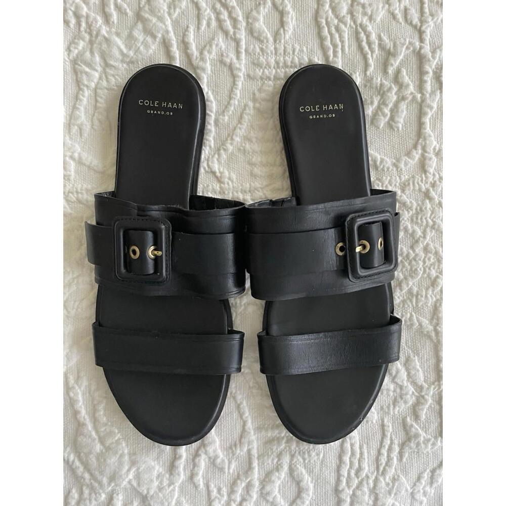 Women’s Cole Haan Grand OS Black Strappy Sandals US 8.5B Leather Flats